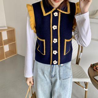 Wood Ear Trim Knit Vest As Shown In Figure - One Size