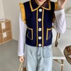 Wood Ear Trim Knit Vest As Shown In Figure - One Size