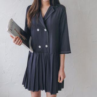 Elbow-sleeve Pleated-hem Coatdress