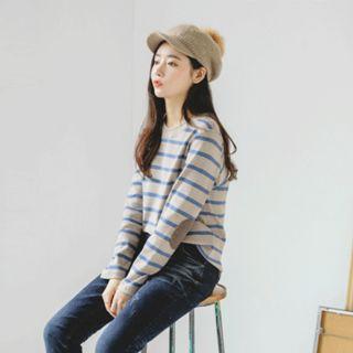 Round-neck Elbow-patch Stripe T-shirt