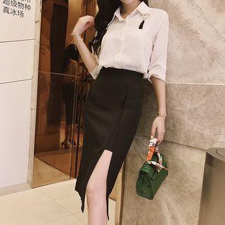 Split-side Midi Fitted Skirt