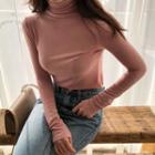 Long-sleeve Turtleneck T-shirt Pink - One Size