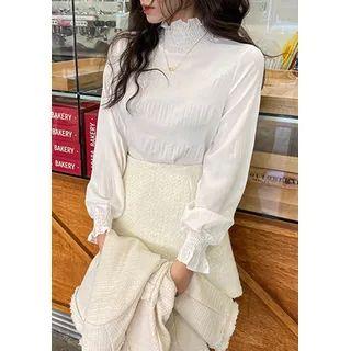 High-neck Smocked Blouse