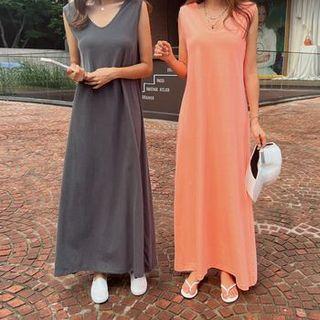 V-neck Flare Maxi Tank Dress