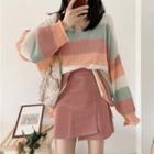 Long Sleeve Rainbow Stripe Sweater / Mini A-line Skirt / Set