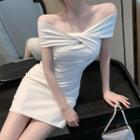 Off-shoulder Twist Mini Bodycon Dress White - One Size