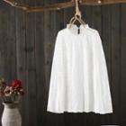 Stand-collar Lace-trim Long-sleeve Shirt White - One Size