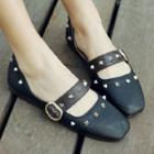 Faux Leather Studded Mary Jane Flats