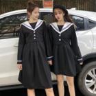 Long-sleeve Sailor Collar Mini A-line Dress As Shown In Figure - One Size