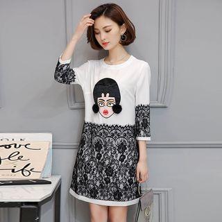 Lace Panel Cartoon T-shirt Dress