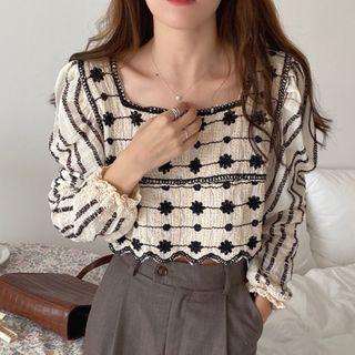 Embroidered Square-neck Cropped Blouse