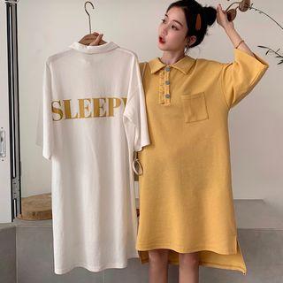 Lettering 3/4-sleeve Polo Dress