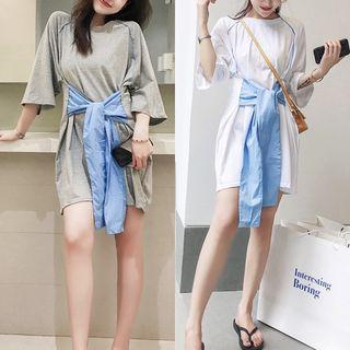 Color-block Tie-waist T-shirt Dress
