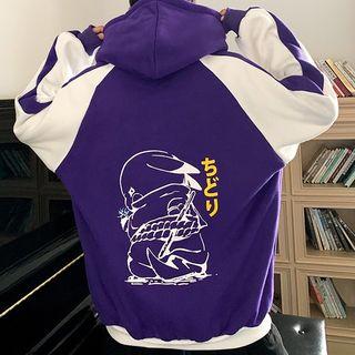 Cartoon Raglan Sleeve Hooded Sweatshirt