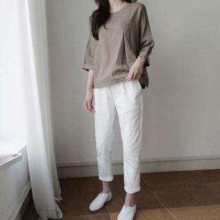 Drop-shoulder Cuffed-sleeve Top