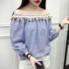 Tasseled Off-shoulder Long-sleeve Blouse