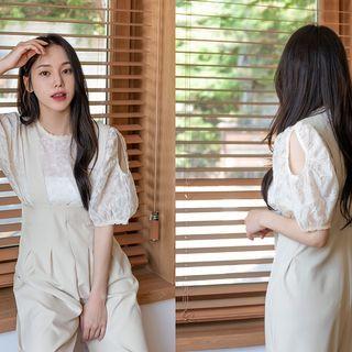 Cutaway-sleeve Lace Blouse Light Beige - One Size