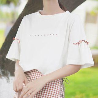 Lettering Ruffle Trim Short-sleeve T-shirt