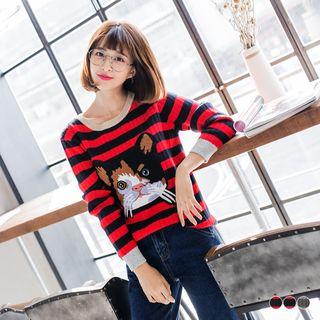 Striped Cat Graphic Sweater