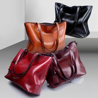 Faux Leather Tote Bag With Tag