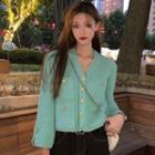 Long-sleeve V-neck Button-up Cardigan