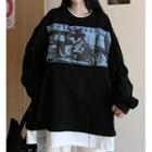 Long-sleeve Printed Mock Two-piece Top