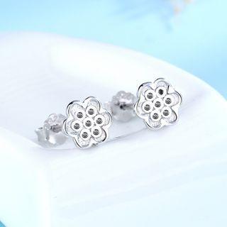 925 Sterling Silver Flower Earring 1 Pair - 925 Silver - White - One Size