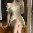 Short-sleeve Pleated Blouse / Mini Skirt