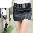Studded Faux Leather Miniskirt
