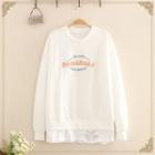 Inset Plain T-shirt Lettering Embroidered Sweatshirt