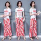 Set: Lettering Short-sleeve T-shirt + Wide Leg Pants