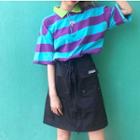 Striped Short-sleeve Polo-shirt / High-waist Skirt