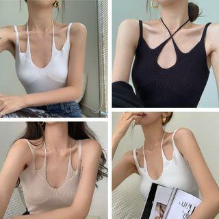 Sleeveless Plain Slim-fit Knit Top