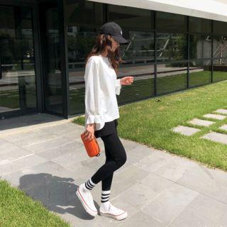 Pintuck-cuff Dip-back Top