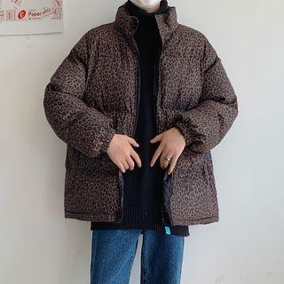 Stand-collar Leopard Print Padded Jacket