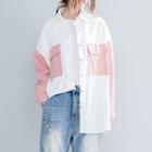 Color Block Shirt Jacket Pink & White - One Size