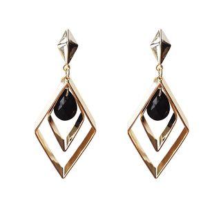 925 Sterling Silver Rhombus Dangle Earring Black Drops & Rhombus - Gold - One Size
