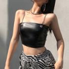 Chained Strap Faux Leather Crop Top