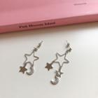 Non-matching 925 Sterling Silver Moon & Star Dangle Earring E179 - Silver - One Size