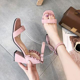 Block Heel Ruffle Sandals