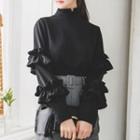 Long-sleeve Ruffled Mock-neck Blouse