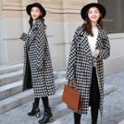 Houndstooth Open-front Long Coat