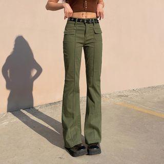 Plain Low Waist Boot Cut Pants