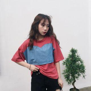 Mock Two-piece Panel Short-sleeve T-shirt