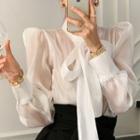 Puff Long-sleeve Bow-detail Sheer Blouse