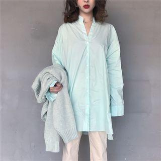 Stand Collar V-neck Long Shirt