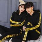 Couple Matching Set: Letter Strap Long-sleeve Hoodie + Sweatpants