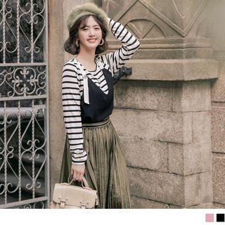 Mock Two Piece Striped Panel Long Sleeve Top