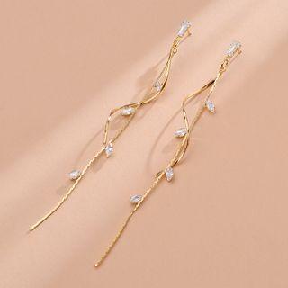 Rhinestone Leaf Drop Earring 1 Pair - Qr044 - Gold - One Size