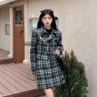 Set: Long Sleeve Plaid Blazer + High Waist Plaid Skirt